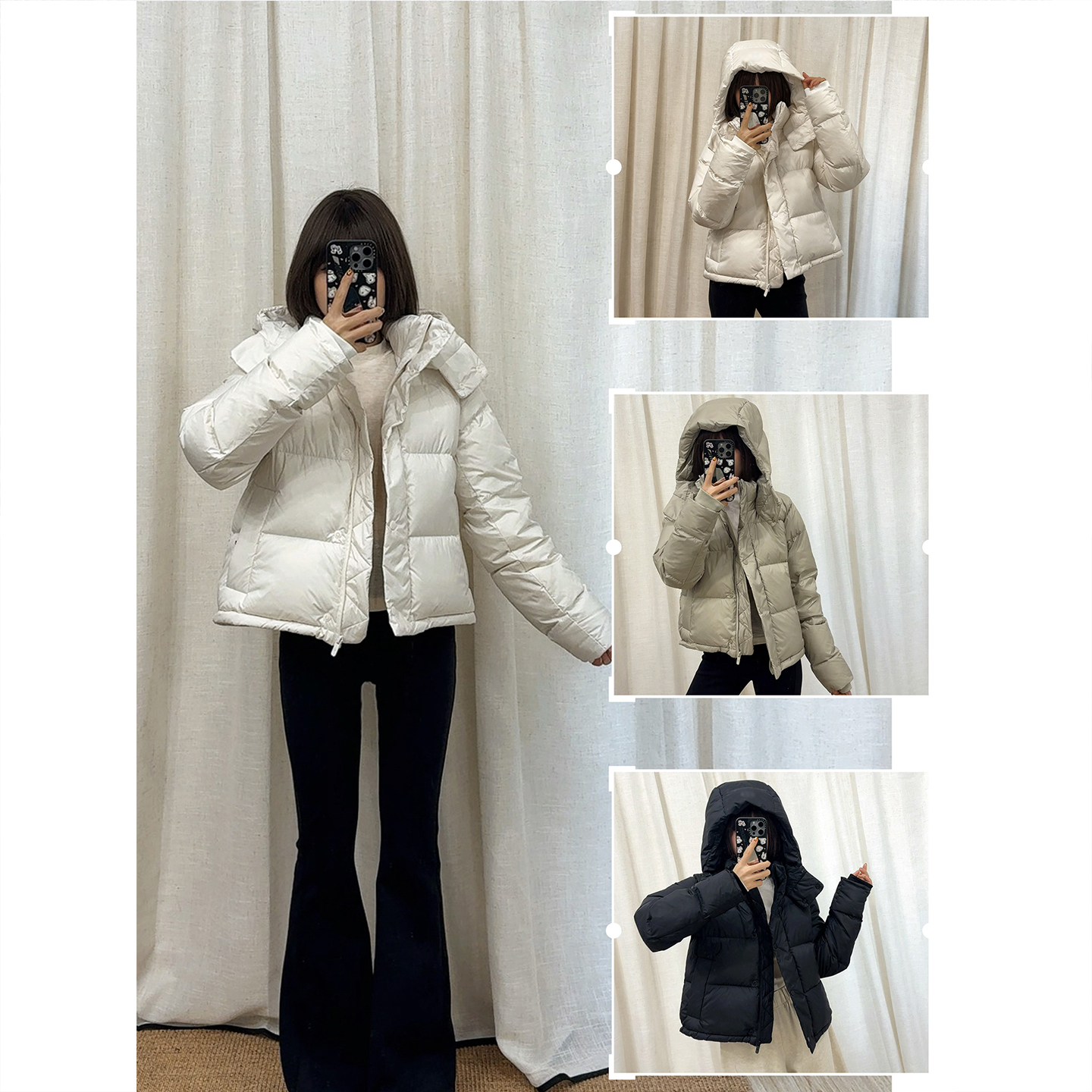 经典四格加厚保暖鹅绒服羽绒服女