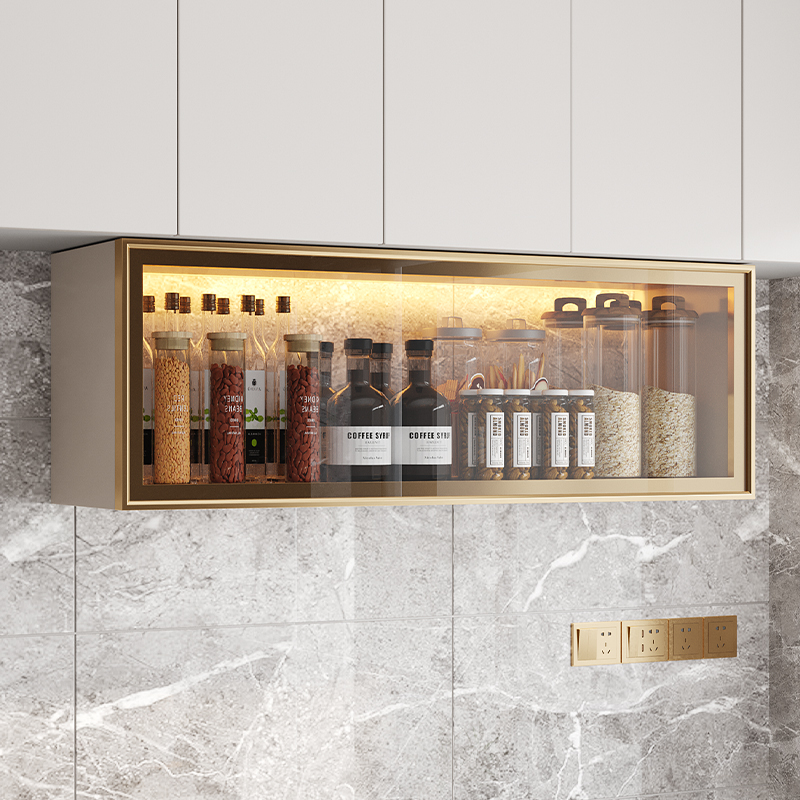 厨房吊柜下置物架厨房上翻柜玻璃门小吊柜壁挂置物柜铝合金调料柜