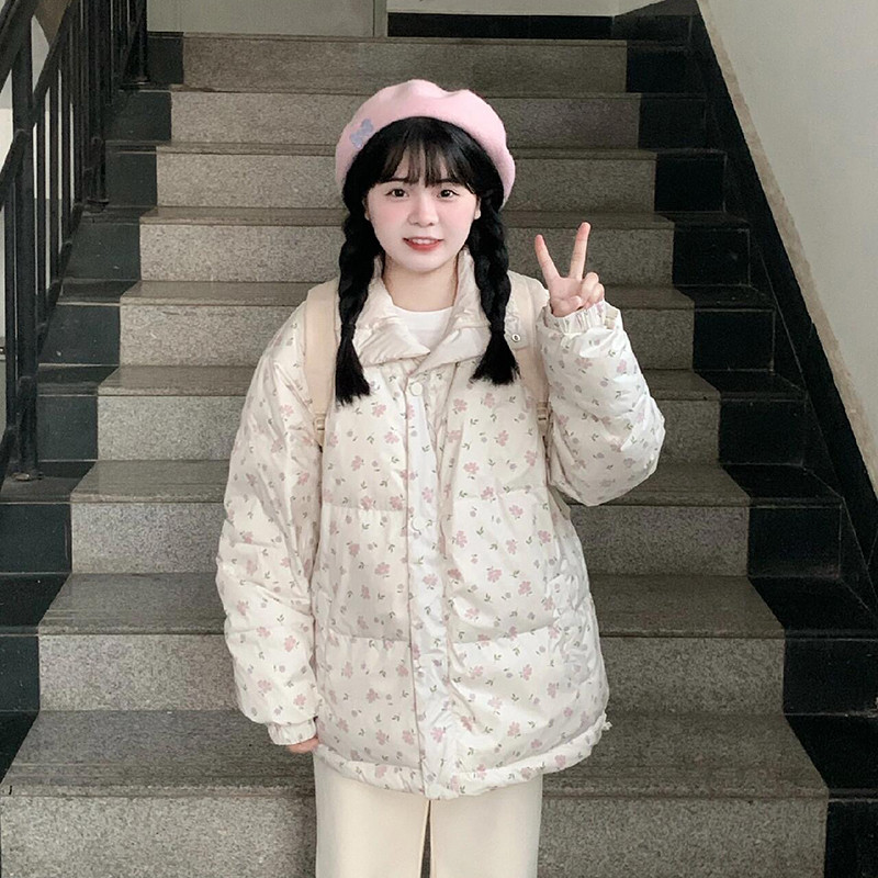 双面穿碎花羽绒服女款冬季2024新款爆款短款高级感小个子棉服外套