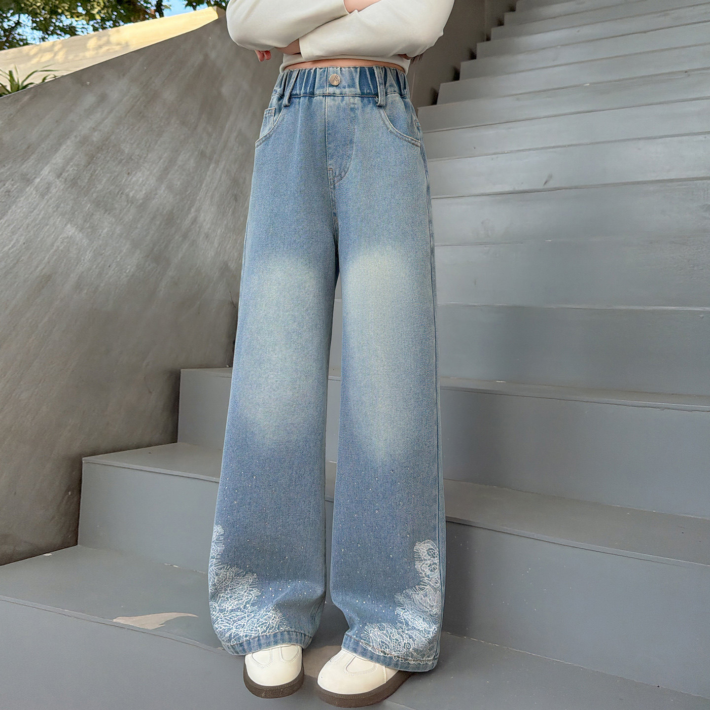 女童牛仔阔腿裤春秋季2026新款女孩初高中生宽松牛仔裤儿童裤子春,童装/婴儿装/亲子装,裤子,淘宝优惠券,粉丝福利购,淘宝优惠卷