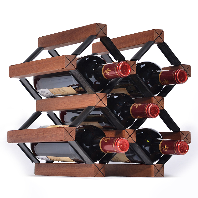 红酒瓶摆件现代简约家用实木酒格创意格子红酒架木质酒瓶架子定制