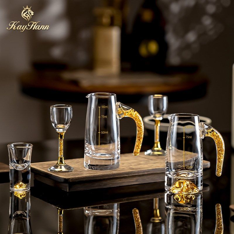 轻奢白酒杯酒具收纳套装水晶玻璃分酒器一口小酒杯子杯架家用