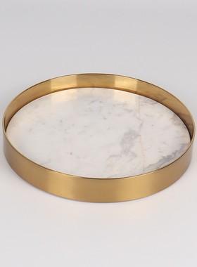 大理石托盘摆件轻奢客厅茶几样板房卫生间洗手台现代家居软装饰品