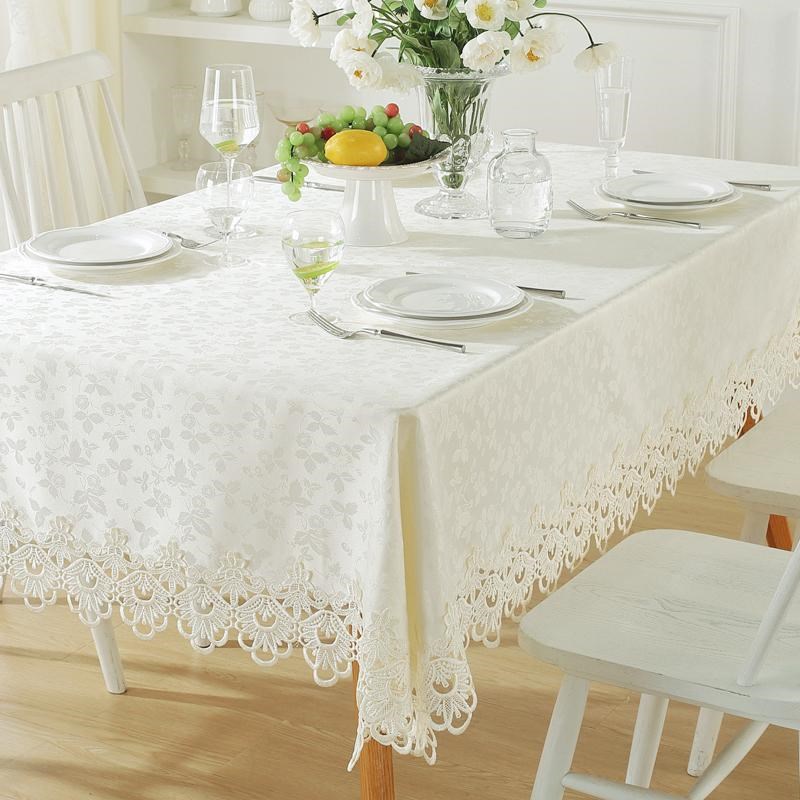 唯米99高级感轻奢百搭蕾丝白色长方餐桌布艺欧式田园防尘茶几台布