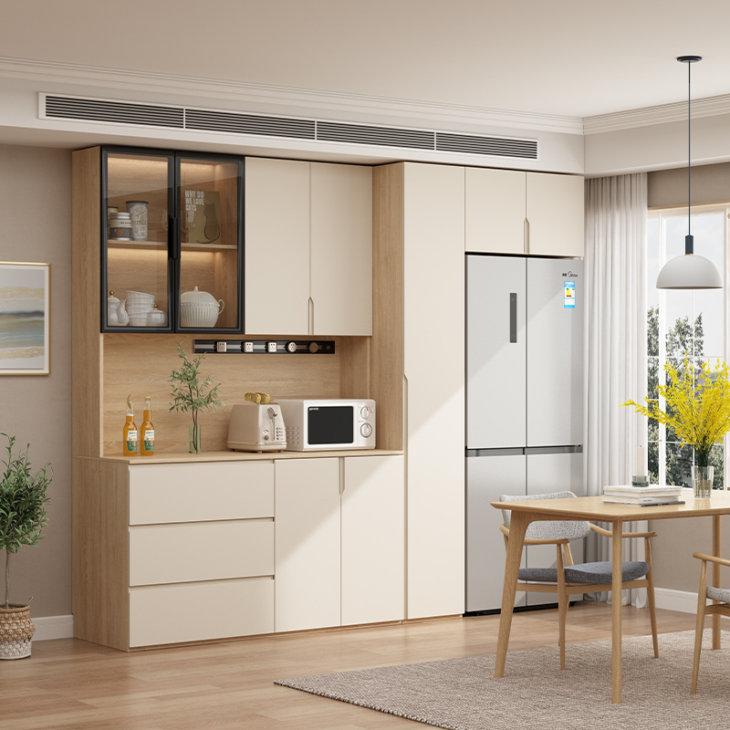 现代实木餐边柜一体靠墙高柜嵌入式冰箱柜大容量客厅储物柜子定制