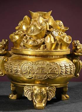 厂黄铜金X金钱聚钱宝聚宝盆摆家件家可开元盖居客厅聚财乔迁开业