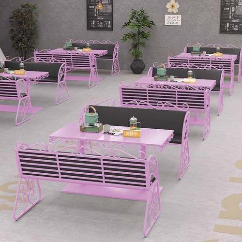 北欧户外铁艺双人椅网红餐厅民宿商用休闲桌椅组合庭院外摆餐桌椅