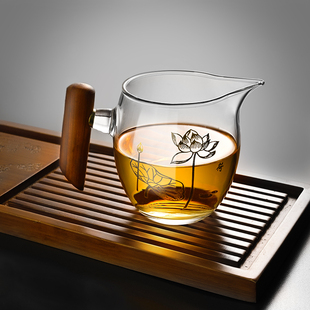 木柄公道杯加厚玻璃耐热泡茶过滤公杯防烫功夫茶具荷花茶海分茶器