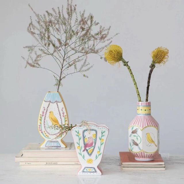 CY同款夜莺与玫瑰装饰花瓶桃花双面手绘家装饰品办公室陶瓷花瓶