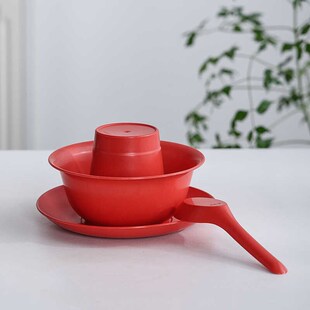 独立包装红色一次性稻壳餐具四件套加厚碗勺环保婚庆乔迁宴席套装