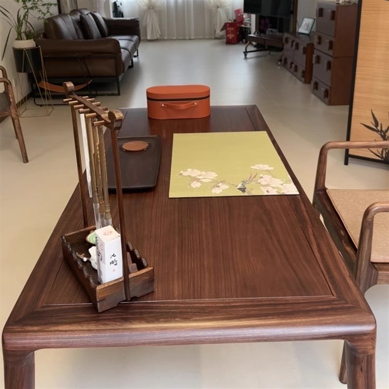 2025新款阳台茶桌椅组合实木泡茶台黑胡桃木色客厅茶几乌金木茶桌