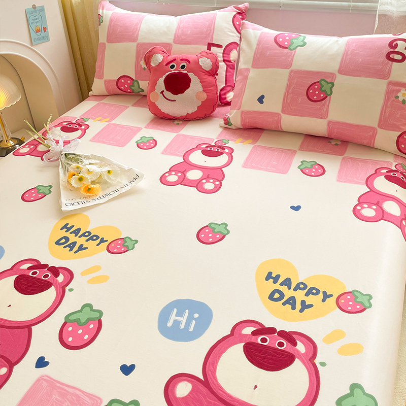 草莓熊儿童床单单件100全棉被单学生宿舍单人床笠枕套2三件套