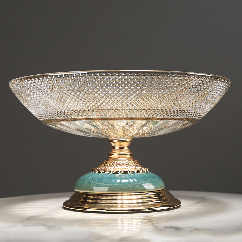 轻奢陶瓷玻璃果盘茶几装饰水果盘糖果盘干果盘客厅餐桌样板间摆件