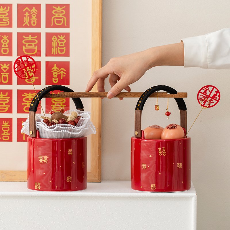 子孙桶结婚一对红色陪嫁出嫁用品大全陶瓷痰盂娘家女方嫁妆喜桶