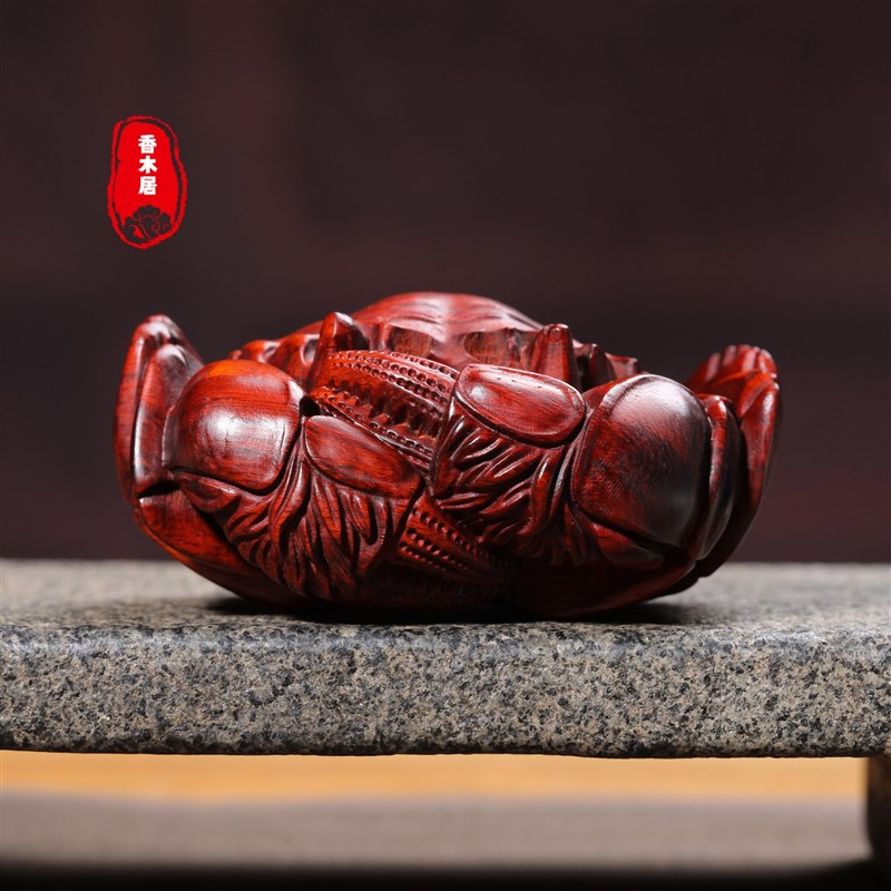 小叶紫檀木雕刻螃蟹大号招财手把件挂件摆件动物八方来财个性文玩