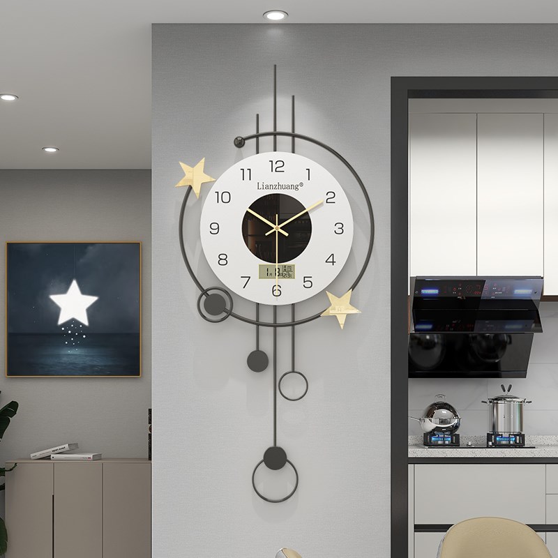 简约风带日历温度钟表挂钟客厅高级感2025新款大气挂墙时钟创意表