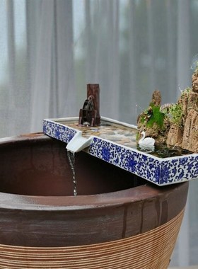 陶瓷流水板鱼缸过滤鱼缸水循环流水器水景喷泉养鱼大中小装饰造景