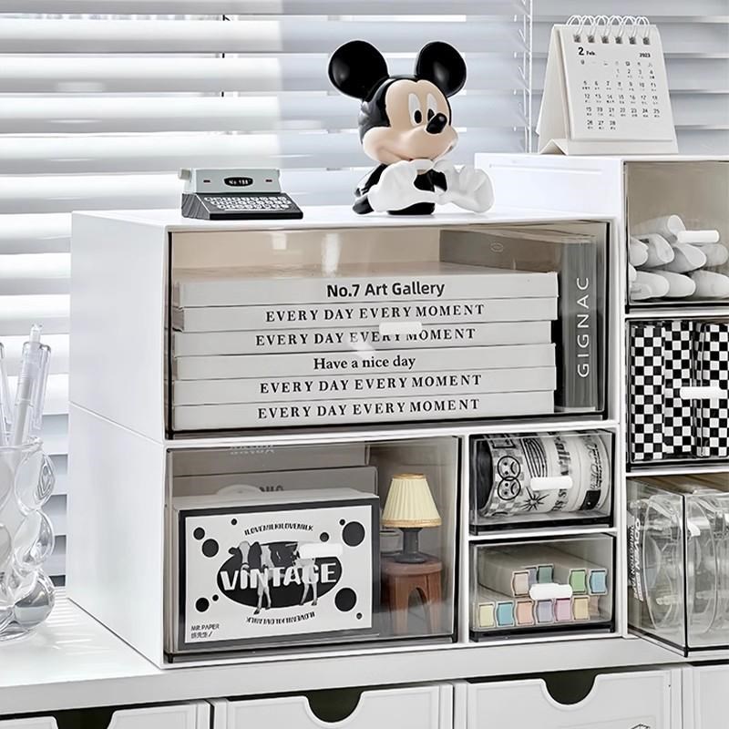 抽屉式桌面收纳盒亚克力盒子化妆品置物架办公书桌防尘小杂物整理