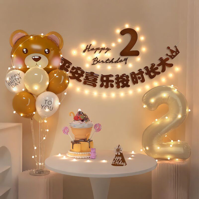 ins宝宝森系生日装饰场景布置儿童周岁男女孩拍照气球简单派对