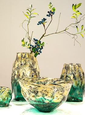 不规则渐变斑点黑玻璃花瓶果盘组合插花装饰家居样板间陈列摆件