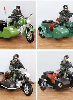 仿真长江750挎斗车模型复古铁艺偏三轮侉子摩托车橱窗收藏品摆件