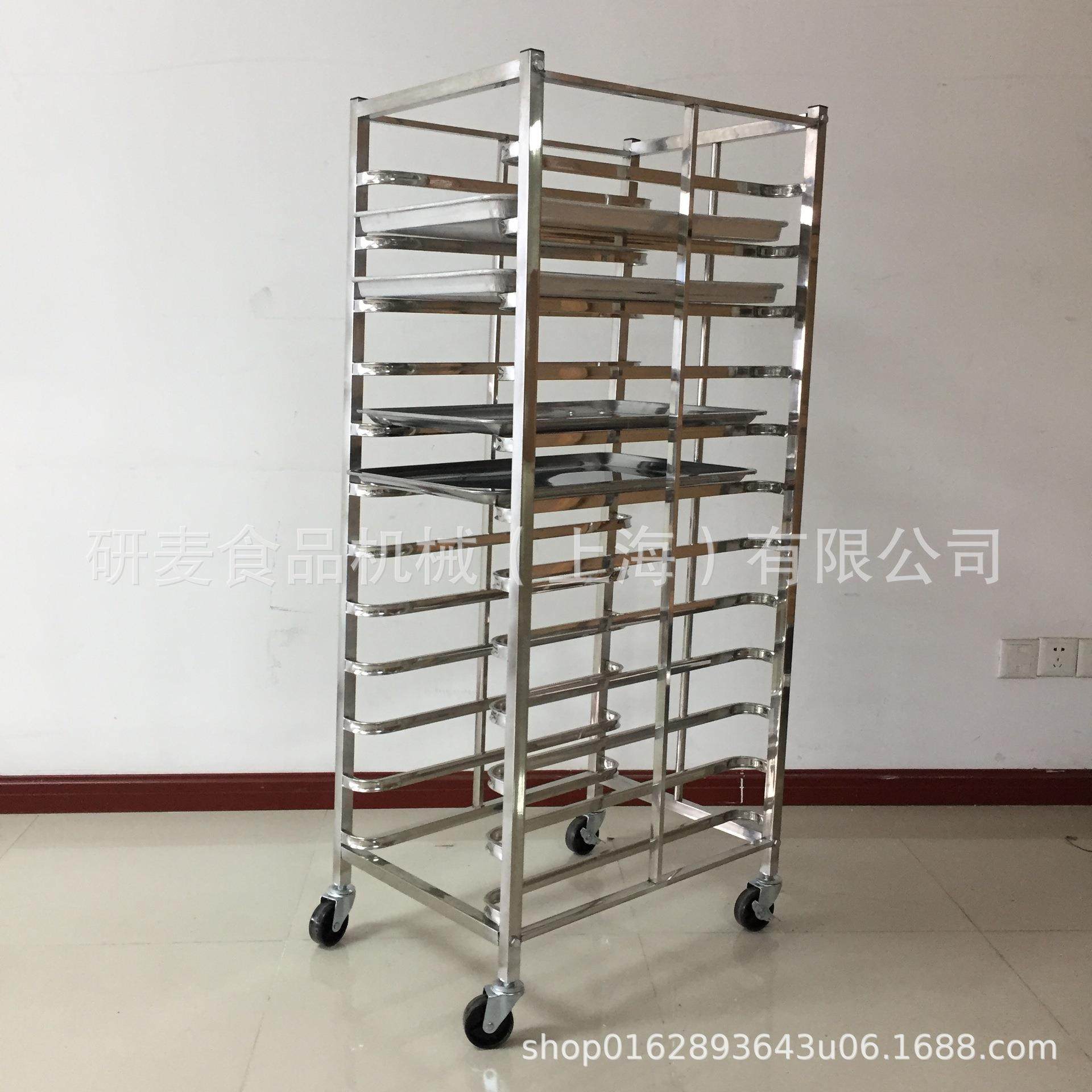 上海产15层烤盘架 不锈钢管盘车 烘烤面包架 推车式方饼糕点架