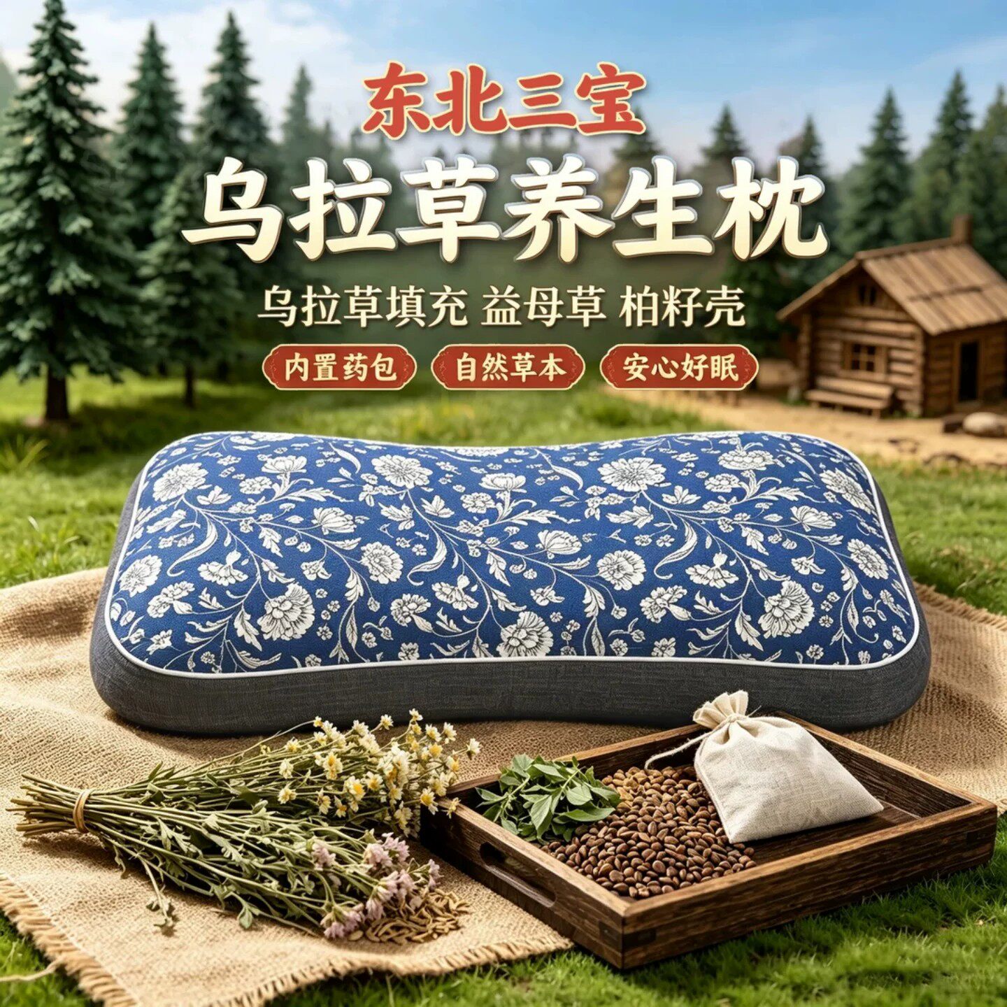 长白山乌拉草养生枕草本睡眠枕面图片
