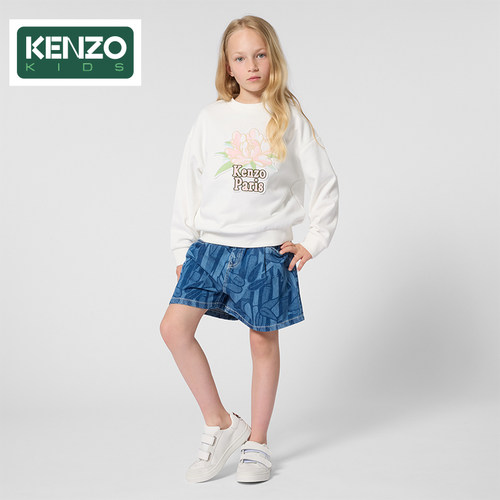 【季末特惠】 KENZO KIDS童装儿童女童休闲印花牛仔短裤K61755