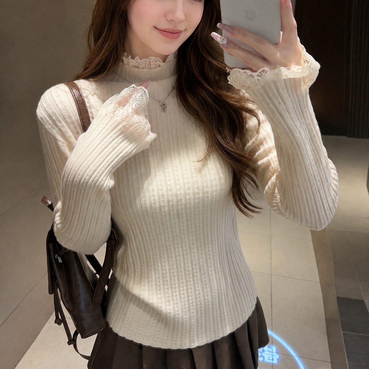 LEKA温柔风chic蕾丝半高