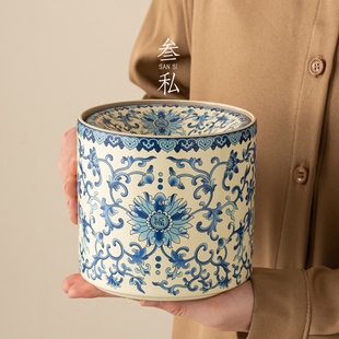 米黄汝窑茶渣缸烟灰缸漏斗废杯洗水盂桶家用办公室防飞灰大号烟缸