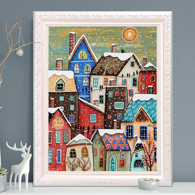 钻石画2021新款儿童小幅雪景小屋5d点贴钻十字绣卡通风景卧室满钻