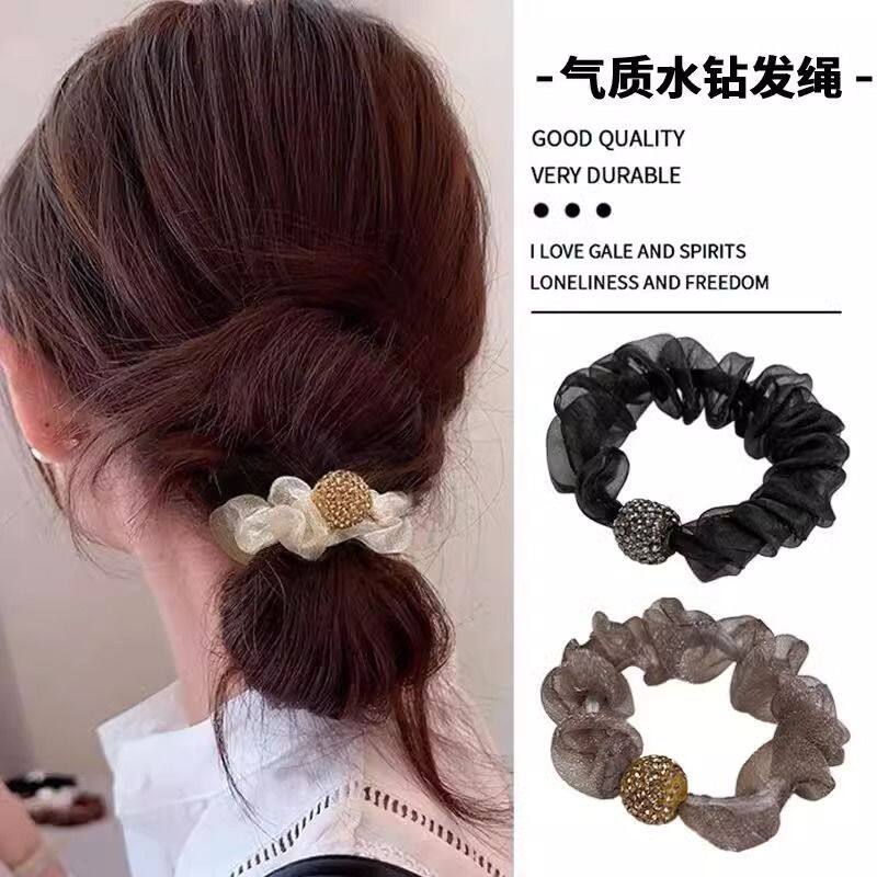 网红欧根纱水钻褶皱发圈
