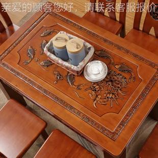 实餐椅桌椅组合仿古雕花一4 6橡木仿古餐桌长方形西餐木桌客桌厅