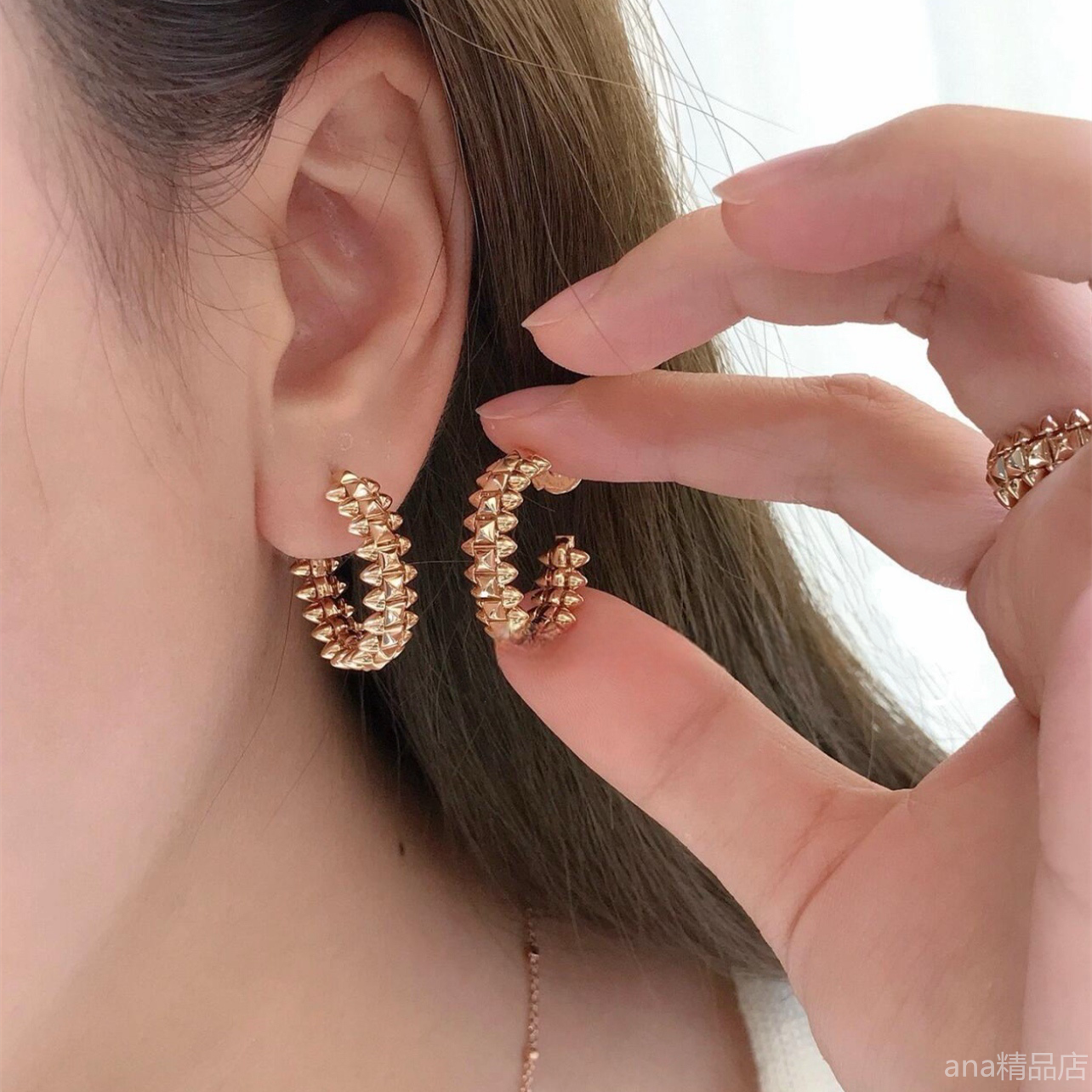 欧美潮流气质C形状铆钉子耳环