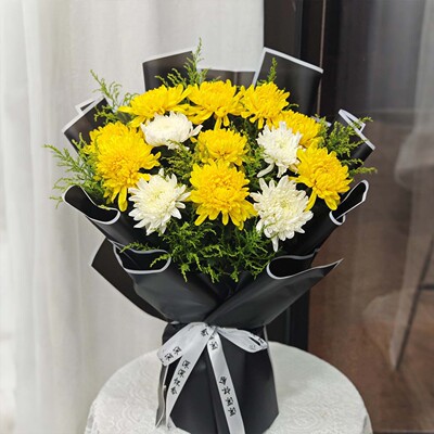 【全国小时达】黄白菊花鲜花花束