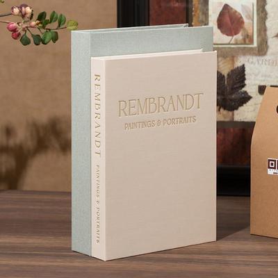 麻布烫金开 口盒可收纳装饰书盒磁吸套盒装饰品假书摆件样板间道