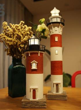 YBOX创意PVC覆古发光灯塔立体灯塔摆件水泥质感建筑木制海洋儿童