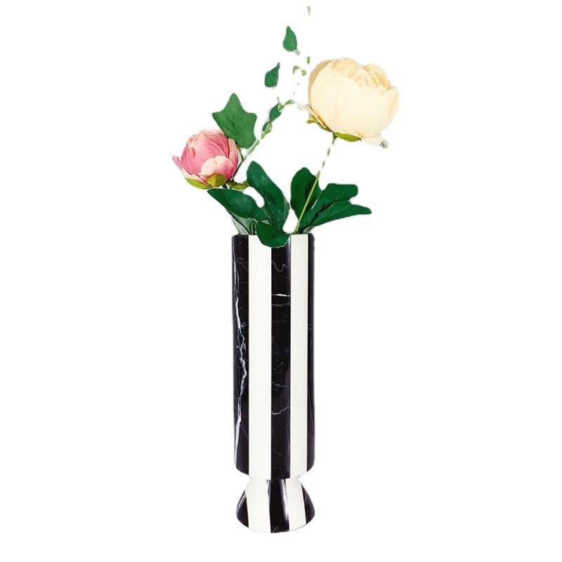 简约现代黑白条纹大理石花器摆件插花摆件样板房软装样板间花器