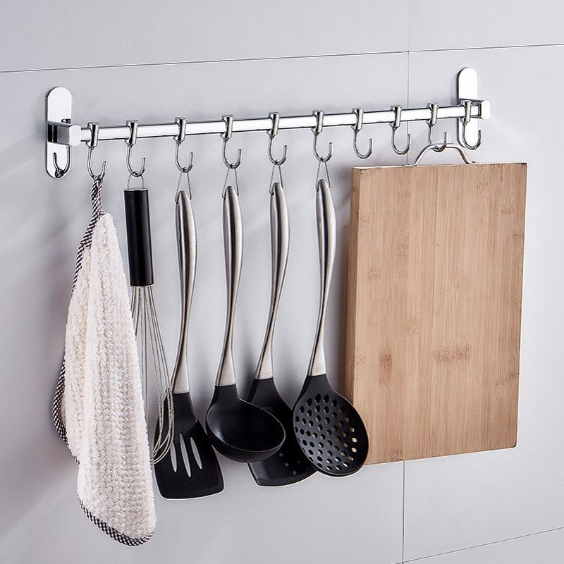 免打孔厨房杆挂杆不锈钢免钉多功能厨具挂钩壁置物横单杆墙上挂架