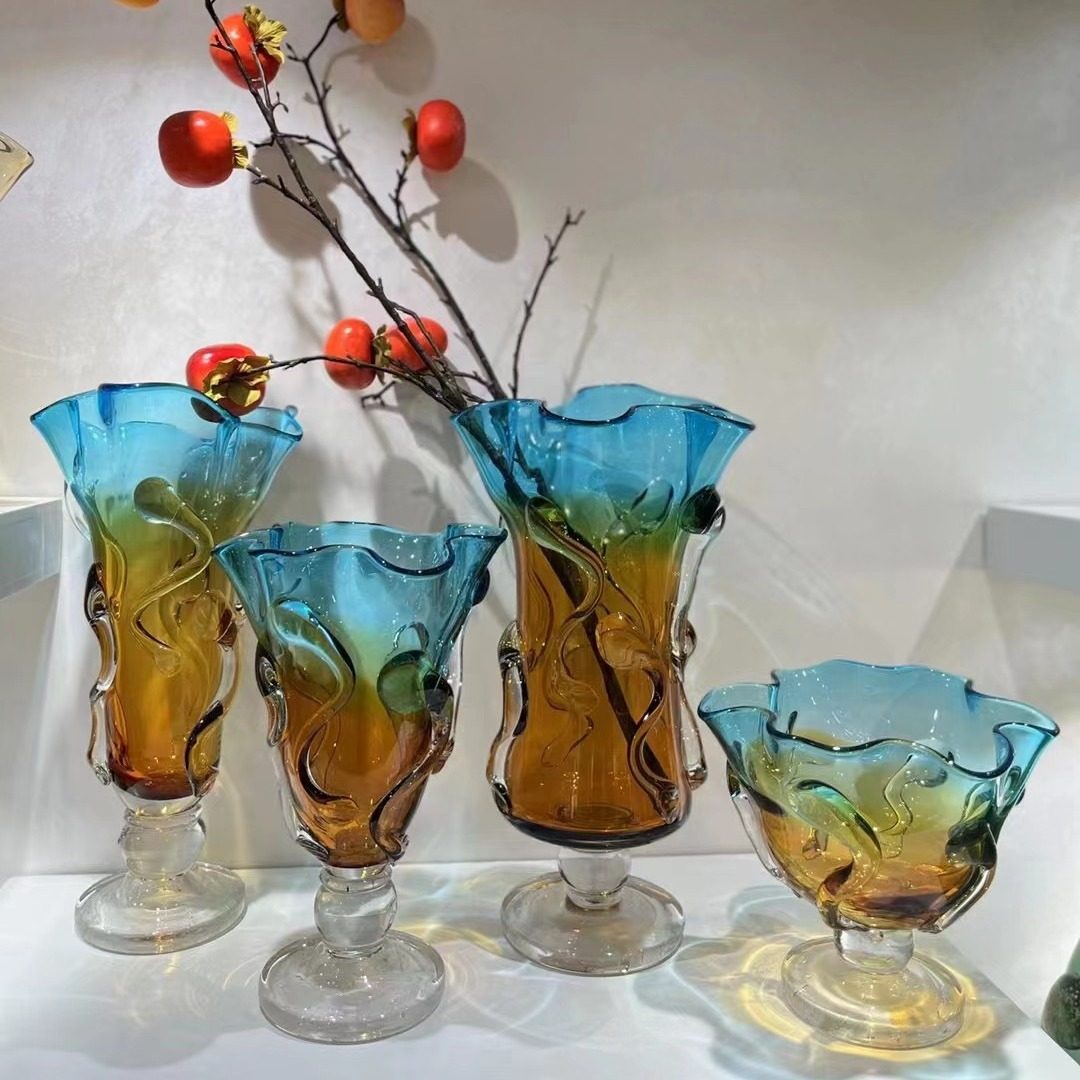 创意设计师北欧高脚玻璃花瓶轻奢摆件干花插花欧式客厅现代简约蓝,模玩/动漫/周边/娃圈三坑/桌游,文化/体育周边,淘宝优惠券,粉丝福利购,淘宝优惠卷