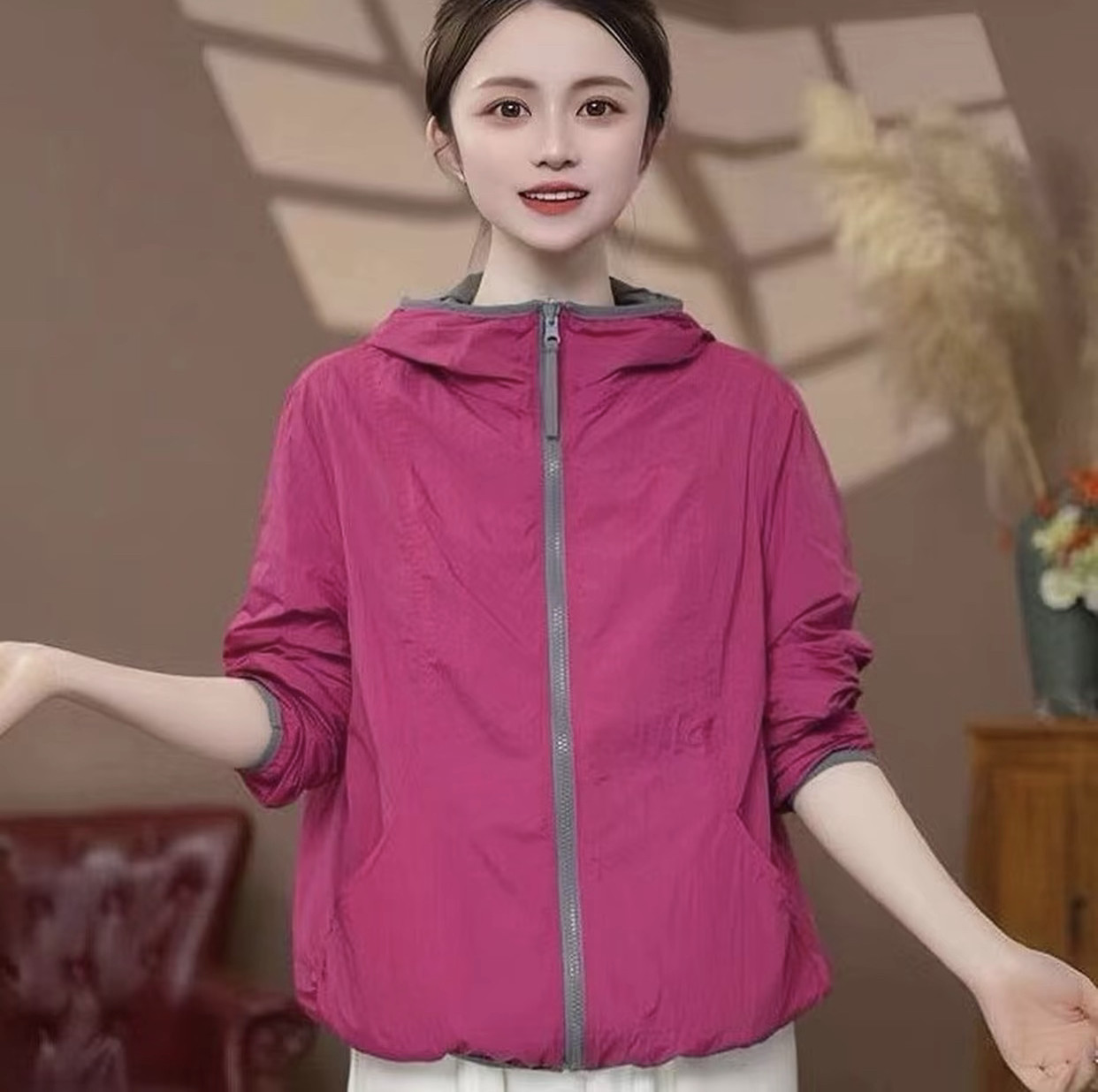 双面穿2026夏季新款时尚洋气百搭减龄显瘦连帽衣女