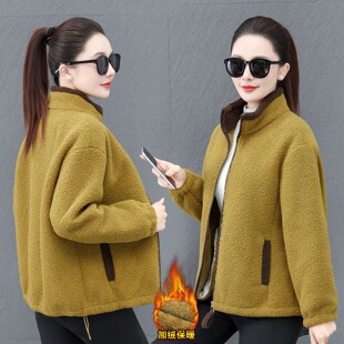 时尚妈妈冬加绒加厚颗粒绒棉衣中老年女装拉链休闲保暖羊羔绒外套