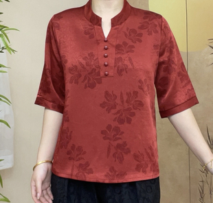 中老年大码女装时髦别致设计感碎花T恤女大款遮肚藏肉减龄上衣夏