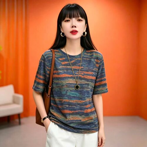 2026夏季新款时尚洋气百搭圆领短袖T恤女宽松显瘦减龄上衣