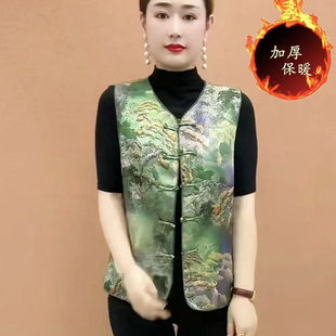 妈妈装 加棉2025秋新复古文艺马甲显瘦中长款 印花碎花马甲遮肚时尚