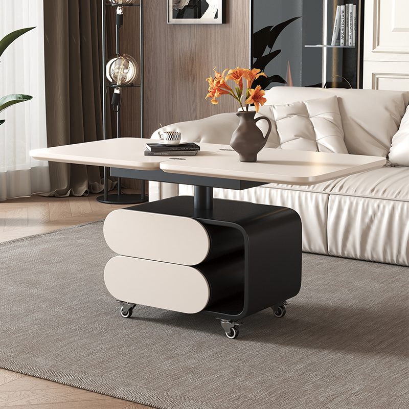 意式极简可移动茶几升降折叠旋转餐桌长方形客厅家用小推车边几