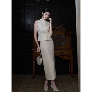 MOPASSANT【素锦年】新中式婚礼订婚无袖马甲+半身裙汉服套装