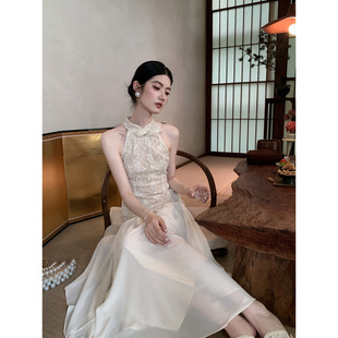 MOPASSANT【浅梦吟】法式夏季巨好看无袖蕾丝连衣裙