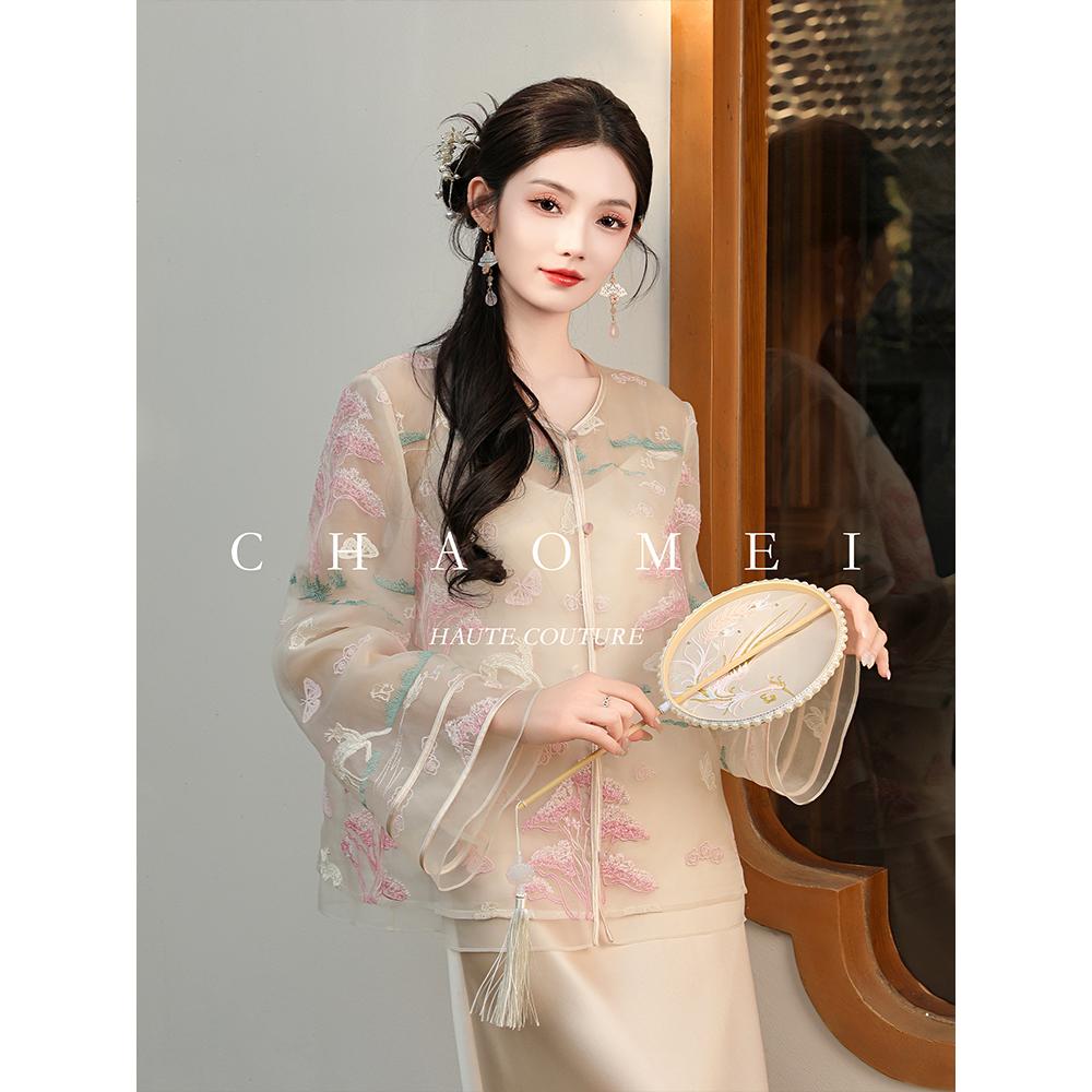 冯（CHAOMEI【望月纱】新中式国风夏季新款长袖薄款真丝外套开衫