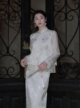 MOPASSANT【冷川】新中式订婚系列白色蕾丝刺绣三件套女